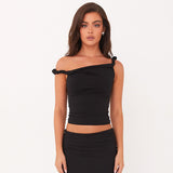 date night outfit 2024 Summer New Women's Solid Color One-Shoulder Diagonal Collar Pleated Asymmetric Sexy Slim Top