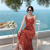 Lilideco-Lady Beach Red Floral Skirt V-neck Strap Dress Women's Summer Fancy Long Dress Seaside Holiday Beach Dress