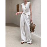 Lilideco white two-piece suit women's summer 2024 new sleeveless vest top high waist wide leg casual pants trend