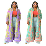 Lilideco hot style pleated printing large size windbreaker long coat women