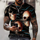 bleach clothes design Summer Men's Street Personality round Neck Skull Short Sleeve 3D Digital Printing American Heavy Metal Punk T