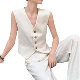 Lilideco white two-piece suit women's summer 2024 new sleeveless vest top high waist wide leg casual pants trend