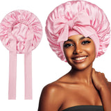 Lilideco hot sale satin ribbon round hat bow imitation silk beauty hair care wide brim hat female headscarf sleeping cap