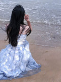 Lilideco-French style Blue Dress Fairy Summer Advanced Design Sexy Niche Immortal Princess Seaside Vacation Long dress