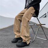 boy outfits Trousers Zipper Jeans Men's Spring New High Street Ins Trendy Loose Fashion Casual Straight Pants