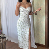 Lilideco Sweet and fresh style small floral dress high slit leg-revealing long skirt slim fit slim figure summer suspender skirt