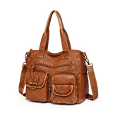 2000s fashion Retro Large Capacity Bag Women's Bag New Fashion Washed Leather Mother Bag Casual Shoulder Messenger Bag