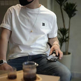 boy outfits American-Style Simple Letter Embroidered Short-Sleeved T-shirt Men's Ins New Summer Cotton Casual Men's Bottoming T-shirt