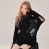 Lilideco Fashion Street Hole Hollow Out Thin Pullovers Spring Summer See Through Knitted Tops Women Y2k Long Sleeve Loose Sweaters