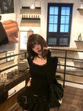 Lilideco Sexy Slim Fit Lace O-neck Long Sleeve Black Tops Women+ Y2k High Waist Ruched A-line Skirts 2025 Autumn New Two Piece Asets