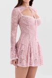 Lilideco Spring Outfits Homecoming Dress  A-Line Mini Dress with O-Neck, High Waist, Long Sleeves, and Lace-Up Detail