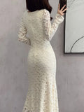 Lilideco  2024 Spring and Summer outfitElegant Chic Bodycon Lace Patchwork Mesh Midi Dresses for Women Autumn Winter New Vintage Slim Casual Party Female Clothing Robe