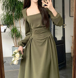 Lilideco  2024 Spring and Summer outfitSummer Elegant Party Casual Lady Long Dresses Retro Folds Puff Sleeves Fashionable Sexy Design Slimming Waist Green Dress