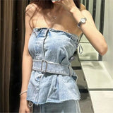 Lilideco 2024 Crop Top Camis Vest Blue Collar Slim Denim Corset Camisole Tank official women's clothing