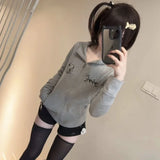 Lilideco Cute Cat Ears Japanese Hooded Coat Women 2025 Autumn New Slim Fit Tops Mujer Y2k Grunge Long Sleeve Gray Zipper Jackets