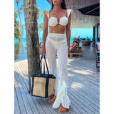 Lilideco 2024 New In Women White Bikini Chic Sexy Solid Color Crochet Pants Fashion Women Swimwear Knitwear Low-waisted Bottom Swimsuit