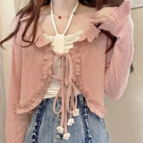 Lilideco Kawaii Candy Color Crop Top Women Japanese Lolita Sweet Tank  Boe Ruffle Short Tee Shirt All Match Cute s 2024