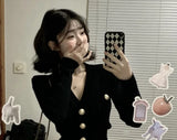 Lilideco Korean Fashion V-nck Long Sleeve Black Knitted Cardigan+ Y2k E-Girl High Waist Ruched Short Skirts 2024 New Two Piece Sets