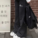 Lilideco Autumn Winter New Thicked Warm Pants Y2k High Waist Loose Wide Leg Pants Panda Embroidery Black Gray Striped Straight Trousers