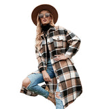 Lilideco Women's Thick Woolen Lapel Button Up Long Plaid Shirt Coats for Women Winter Warm Fashion Streetwear Casual Loose Jacket Outwear