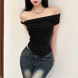 Lilideco Street Fashion Sexy Off Shoulder T-shirt for Women  2024 Summer New Black Tops Mujer Y2k E-Girl Slim Fit Sleeveless Tank Top