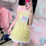 Lilideco Pink Sweet Lolita Style Dress Women Bow Rabbit Bear Print Kawaii Party Mini es Female Korean Fashion Princess  Summer