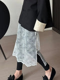 Lilideco See Through Long Skirt Women White Korean Fashion High Waist A-line Sequin Lace Patchwork Sexy Transparent Mesh