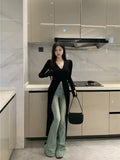 Lilideco Lazy Vintage V-neck Black Cardigan Women Autumn New Slim Fit Sun Protection Tops Y2k E-Girl Long Sleeve Knitted