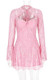 Lilideco Spring Outfits Homecoming Dress  A-Line Mini Dress with O-Neck, High Waist, Long Sleeves, and Lace-Up Detail