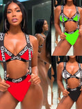 Lilideco 2024 Neon Women Swimsuit Push Up Bikini Swimwear High Waist Bathing Suit OMG Letter Print One Piece Monokini Beachwear Swimsuit