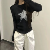 Lilideco Pullover Japanese Autumn Grunge Streetwear Star Girl Y2k Aesthetic Jumpers Vintage Harajuku Cut Out Loose Knitted Sweater