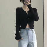 Lilideco Korean Hiphop O-neck Knitted Cardigan Y2k Grunge Long Sleeve Tops Women 2024 Spring New Slim Fit Bottoming Black Sweaters