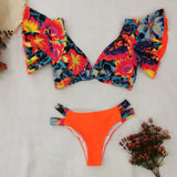 Lilideco 2024 New Ruffled Sexy Bikini Set Women Floral Beachwear V-Neck Bathing Suit High Waist Biquini Swimwear Female 2 Piece Swimsuits