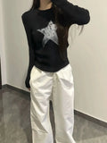 Lilideco Pullover Japanese Autumn Grunge Streetwear Star Girl Y2k Aesthetic Jumpers Vintage Harajuku Cut Out Loose Knitted Sweater