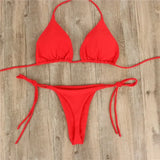 Lilideco 2 Pcs/Set Bikini Set Sexy Bikinis 2024 Solid Color Halter Neck Strap Thong Swimwear Bathing Suit Women Swimsuit Set for Beach