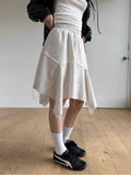 Lilideco Harajuku Simple White Skirt for Women Spring Irregular Mid-length Tassel Skirts Y2k E-Girl High Waist A-line Faldas Mujer