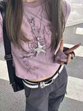 Lilideco Harajuku Graphic T Shirts Women Grunge Kpop Print Long Sleeve Tees Y2K Aesthetic Retro Casual Crop Tops 2000s Fairycore