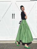 Lilideco 2025 French Elegant Retro Green Umbrella Skirt Y2k Temperament High Waisted Slimming Puffed  for Women Pleated