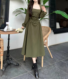 Lilideco  2024 Spring and Summer outfitSummer Elegant Party Casual Lady Long Dresses Retro Folds Puff Sleeves Fashionable Sexy Design Slimming Waist Green Dress