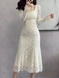 Lilideco  2024 Spring and Summer outfitElegant Chic Bodycon Lace Patchwork Mesh Midi Dresses for Women Autumn Winter New Vintage Slim Casual Party Female Clothing Robe