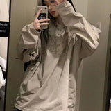 Lilideco Oversize Mid-length Bottoming Tops Women Y2k E-Girl Long Sleeve Loose Pullover Spring Autumn New O-neck Print T-shirts