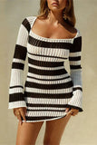 Lilideco Spring Outfits Striped Mini Dress with Knit Hollow Out Detail