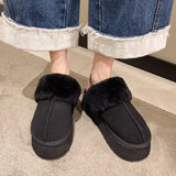 Lilideco Slippers Women Winter 2024 New Fur Short Plush Warm Flats Slippers Platform Shoes Outdoor Leisure Fashion Slip-on Ladies Shoes