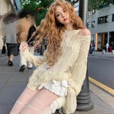 Lilideco Fashion Street Hole Hollow Out Thin Pullovers Spring Summer See Through Knitted Tops Women Y2k Long Sleeve Loose Sweaters