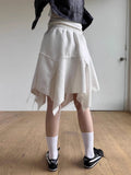 Lilideco Harajuku Simple White Skirt for Women Spring Irregular Mid-length Tassel Skirts Y2k E-Girl High Waist A-line Faldas Mujer