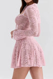 Lilideco Spring Outfits Homecoming Dress  A-Line Mini Dress with O-Neck, High Waist, Long Sleeves, and Lace-Up Detail