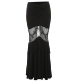 Lilideco 2025 Summer New High Waist Skirt for Women Sexy Lace Patchwork See Through Mesh Skirts Y2k Slim Fit Bodycon Faldas Mujer