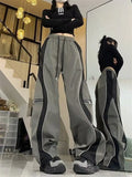 Lilideco Y2K Line Design Pant Women Drawstring Pockets Wide Leg Chic Punk Pants Baggy Striped Sports Sweatpants Parachute Jogger Trousers