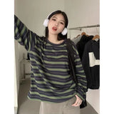 Lilideco Korean Chic Striped Long Sleeve T-shirt Women Autumn Grunge Looselong  Tops Mujer Y2k E-Girl Mid-length Thin Tee Shirt