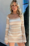 Lilideco Spring Outfits Striped Mini Dress with Knit Hollow Out Detail